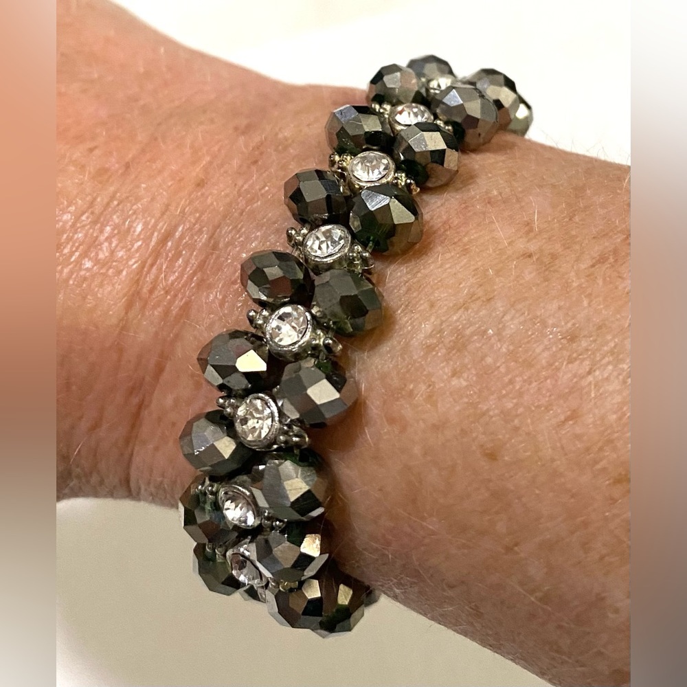 Gunmetal Rhinestone Beaded Bling Bracelet Vintage Retro Party Whimsigoth Fairy - Picture 6 of 6